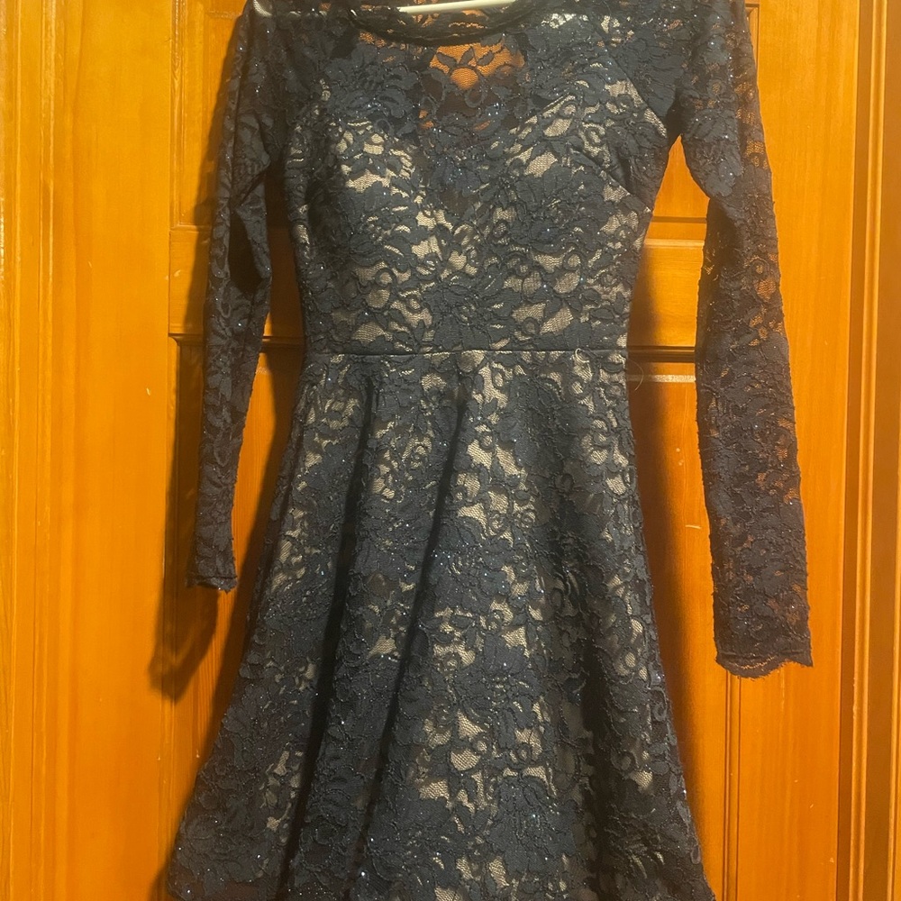 Elegant Blue Sparkly Lace Dress
